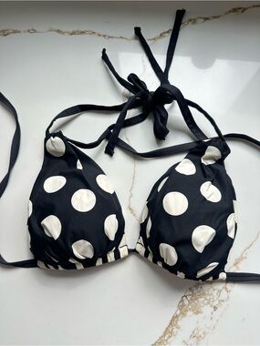 La Blanca Black & White Polka Dot Bikini Top Large